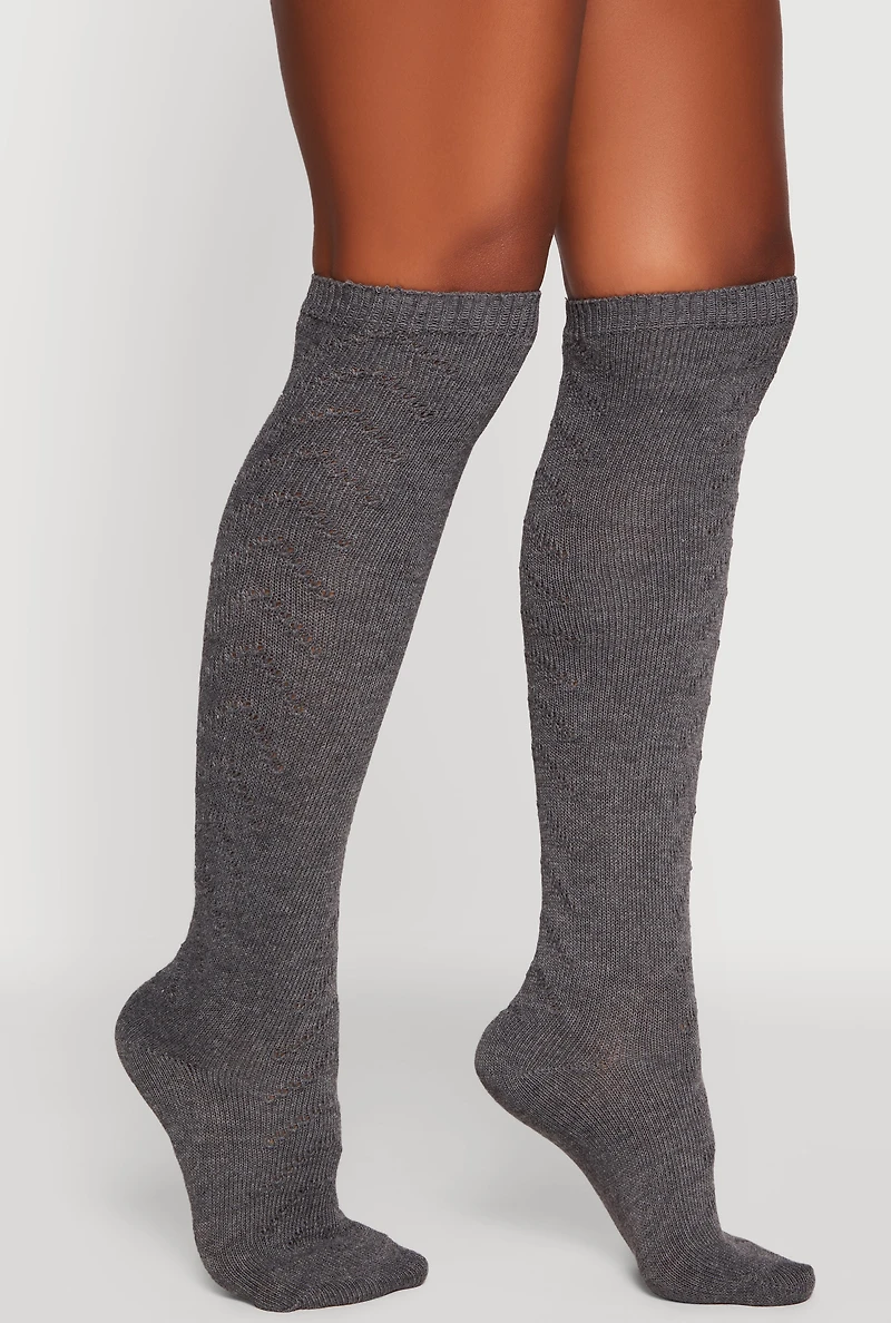 Pointelle Chevron Knit Over the Knee Socks Size 9-11