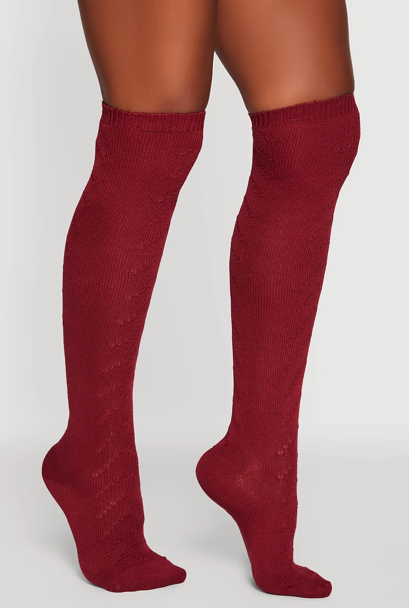 Pointelle Chevron Knit Over the Knee Socks Size 9-11