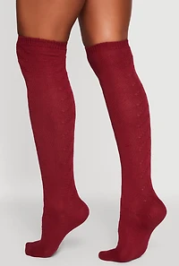 Womens Pointelle Chevron Knit Over the Knee Socks Size 9-11, Burgundy, Size 9-11