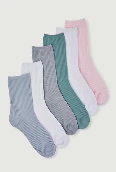 Womens Ribbed Knit Crew Socks 6 Pack Size 4-10, Multi