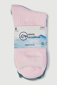 Womens Ribbed Knit Crew Socks 6 Pack Size 4-10, Multi