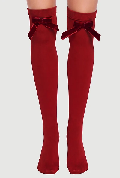Velvet Bow Over The Knee Socks Size 9-11