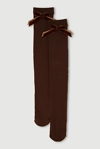 Velvet Bow Detail Over The Knee Socks Size 9-11