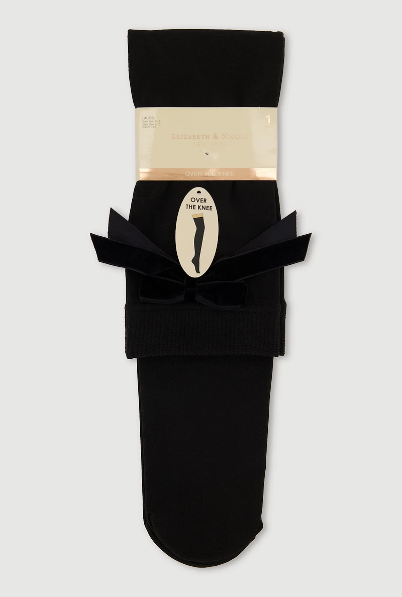 Over The Knee Socks with Velvet Bow 9-11
