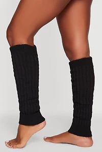 Womens Ribbed Knit Leg Warmers, Black