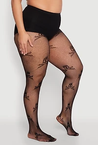 Womens Plus Assorted Pattern Fishnet Tights, Black