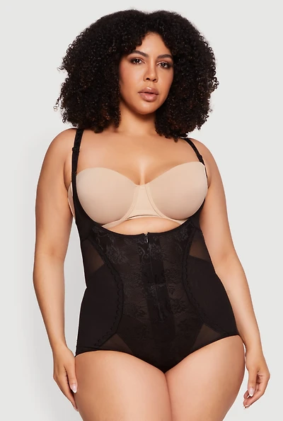 Plus Plunge Zip Front Shaping Bodysuit
