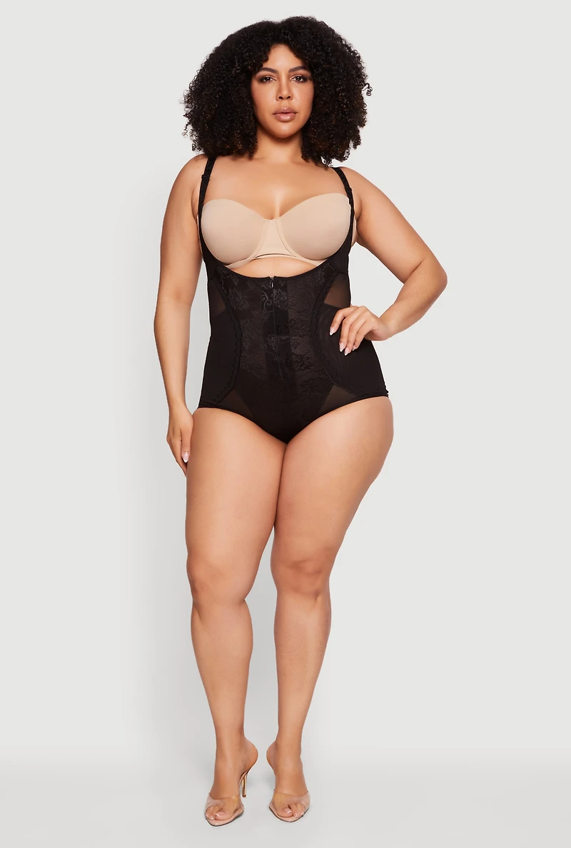 Plus Plunge Zip Front Shaping Bodysuit