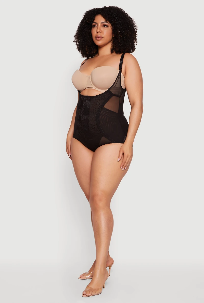 Plus Plunge Zip Front Shaping Bodysuit
