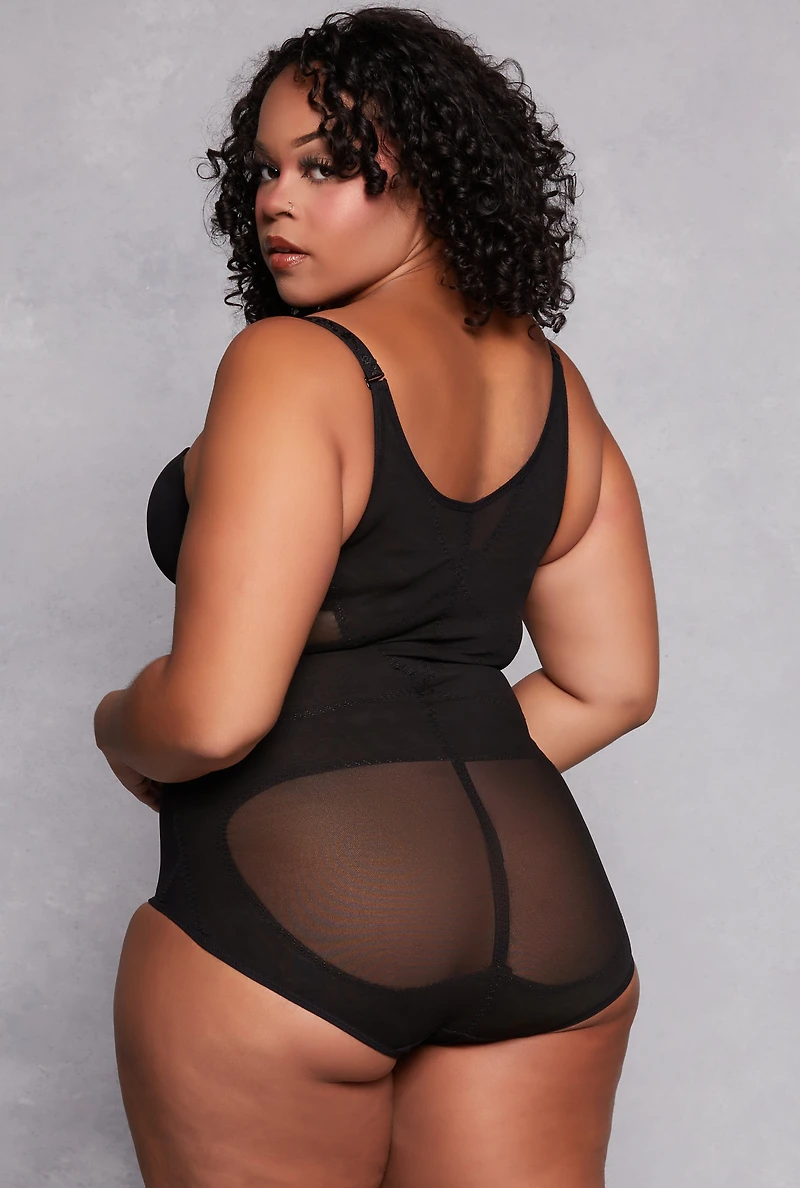 Womens Plus Size Floral Lace Shapewear Bodysuit, Black, Size 1X
