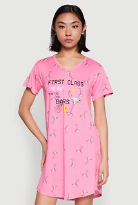 Womens First Class V Neck Nightgown, Pink, Size M