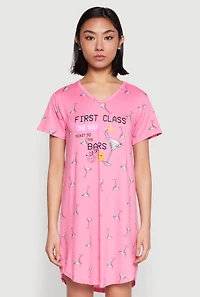 Womens First Class V Neck Nightgown, Pink, Size M