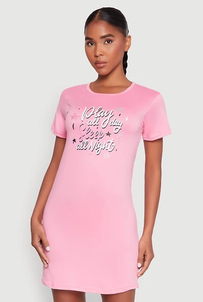 Womens Play All Day Sleep All Night Nightgown, Pink, Size XL