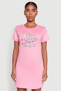 Womens Play All Day Sleep All Night Nightgown, Pink, Size L