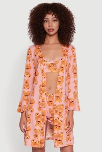 Rib Knit Teddy Bear Pajama Bralette and Shorts with Robe