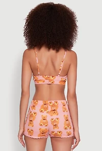 Rib Knit Teddy Bear Pajama Bralette and Shorts with Robe