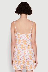 Womens Lettuce Edge Teddy Bear Graphic Pajama Romper, Multi,