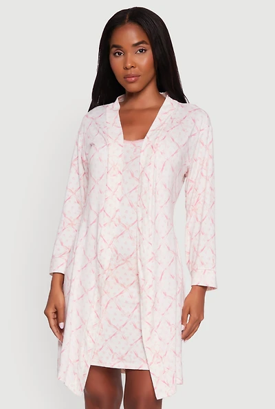 Womens Bow Print Nightgown with Robe, Pink, Size S