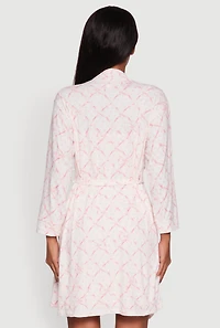 Womens Bow Print Nightgown with Robe, Pink, Size S
