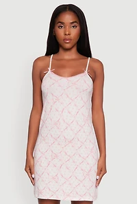 Womens Bow Print Nightgown with Robe, Pink, Size S