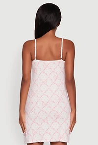 Womens Bow Print Nightgown with Robe, Pink, Size S