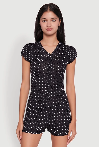 Womens Drama Queen Graphic Polka Dot Pajama Romper,
