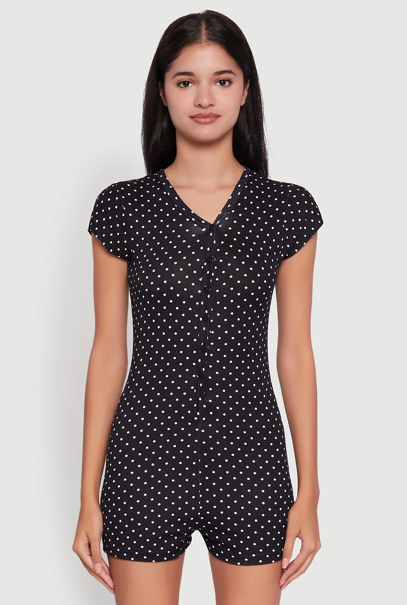 Womens Drama Queen Graphic Polka Dot Pajama Romper,