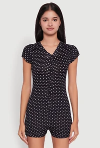 Womens Drama Queen Graphic Polka Dot Pajama Romper,