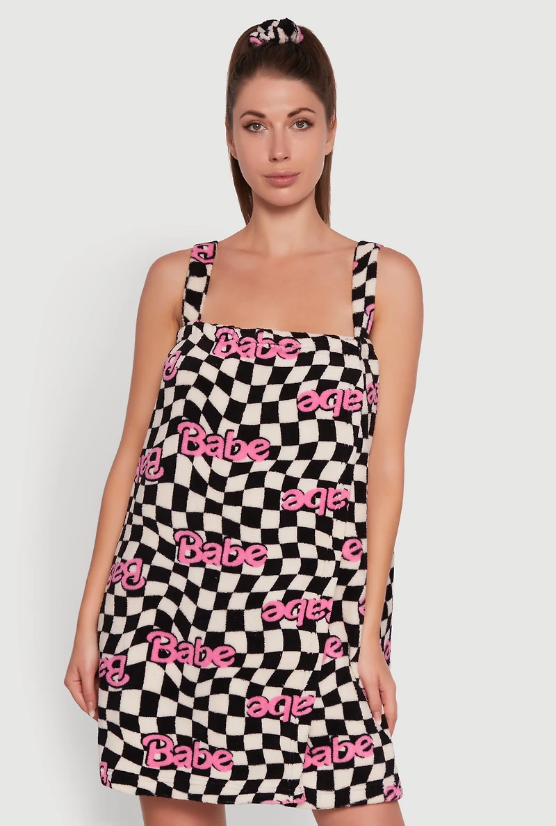 Patterned Plush Shower Wrap with Scrunchie