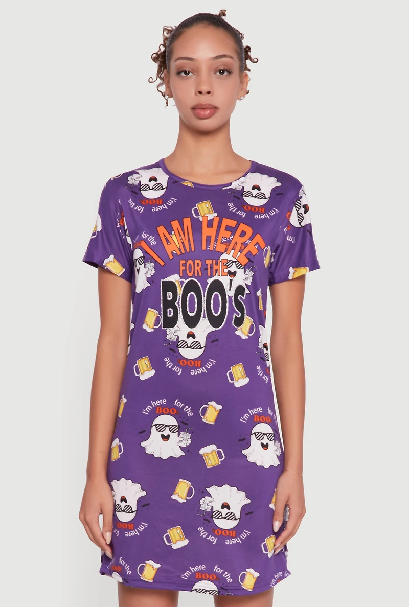 Womens I Am Here For The Boos Graphic Sleepshirt, Purple, Size L