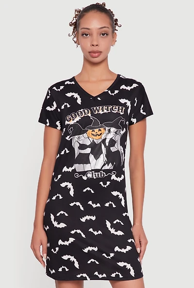 Womens Good Witch Club Graphic Sleepshirt, Black, Size XL