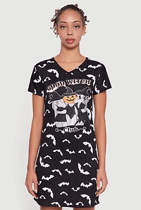 Womens Good Witch Club Graphic Sleepshirt, Black, Size XL