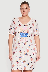Plus American Flag Teddy Bear Graphic Print Sleepshirt