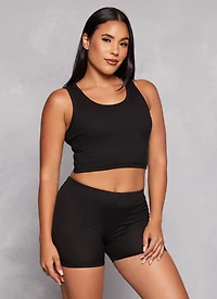 Rib Knit Cropped Pajama Tank Top and Shorts with Robe