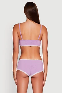 Womens Rib Knit Pajama Bralette and Boyshort Panty with Robe, Purple, Size XL
