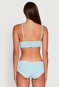 Womens Rib Knit Pajama Bralette and Boyshort Panty with Robe, Blue, Size S