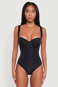 Womens Sleek Sleeveless Bodysuit with Sweetheart Neckline, Black, Size S