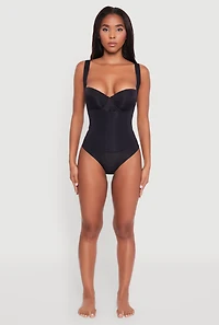 Womens Sleek Sleeveless Bodysuit with Sweetheart Neckline, Black, Size S