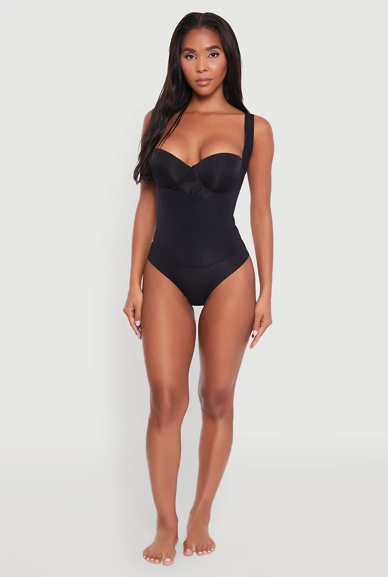 Womens Sleek Sleeveless Bodysuit with Sweetheart Neckline, Black, Size S