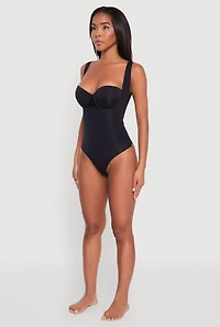 Womens Sleek Sleeveless Bodysuit with Sweetheart Neckline, Black, Size S