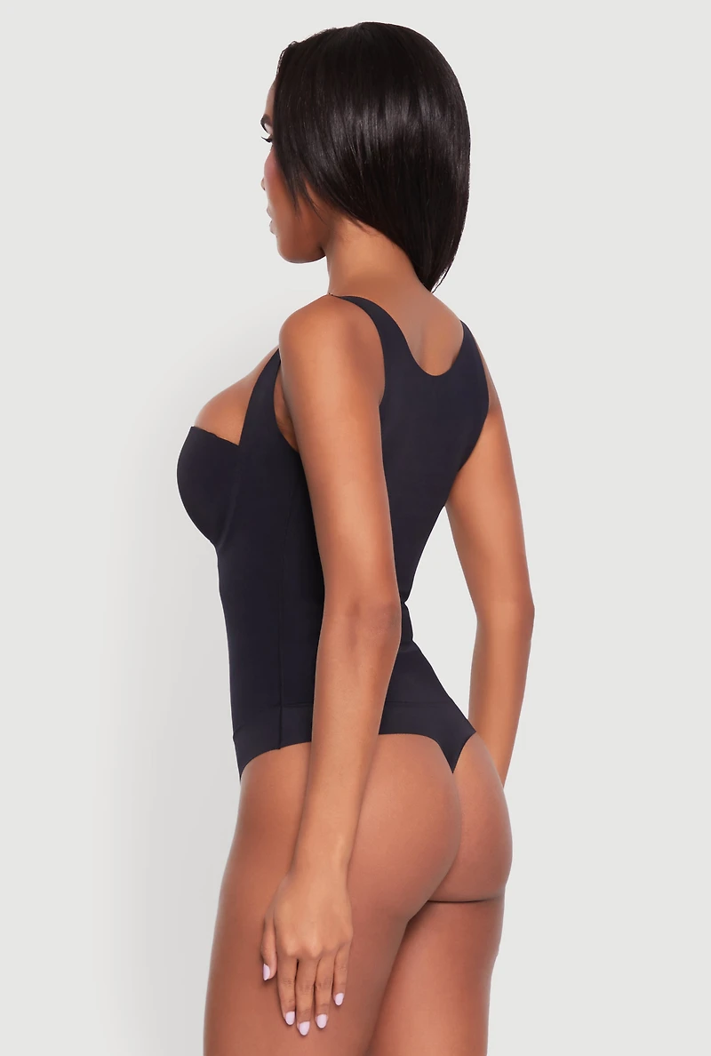 Womens Sleek Sleeveless Bodysuit with Sweetheart Neckline, Black, Size S