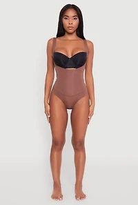 Womens Sleek Sleeveless Shapewear Bodysuit with Scoop Neck, Brown,