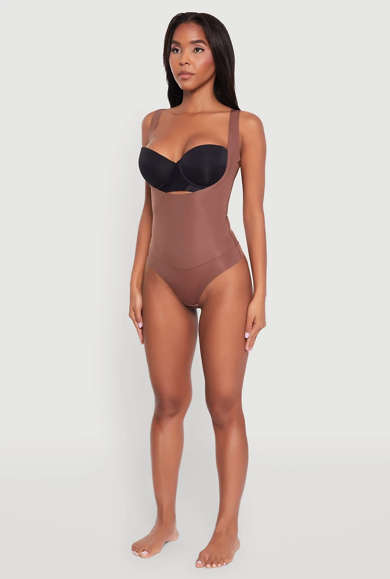 Womens Sleek Sleeveless Shapewear Bodysuit with Scoop Neck, Brown, Size L