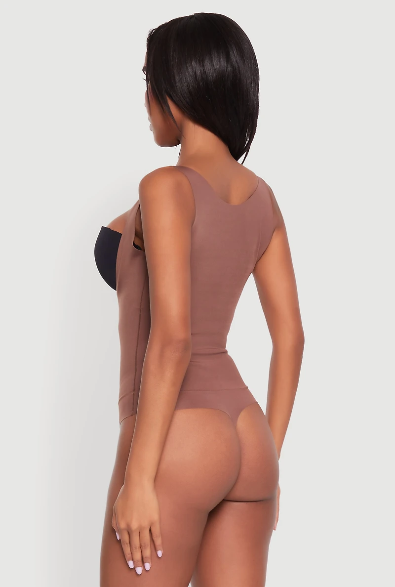 Womens Sleek Sleeveless Shapewear Bodysuit with Scoop Neck, Brown, Size L