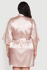 Womens Plus Size Main Character Embroidered Robe and Cami Nightgown, Beige, Size 3X