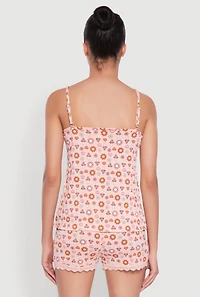 Womens Trendy Lace Trim Pajama Cami and Shorts 2-Piece Set, Orange,