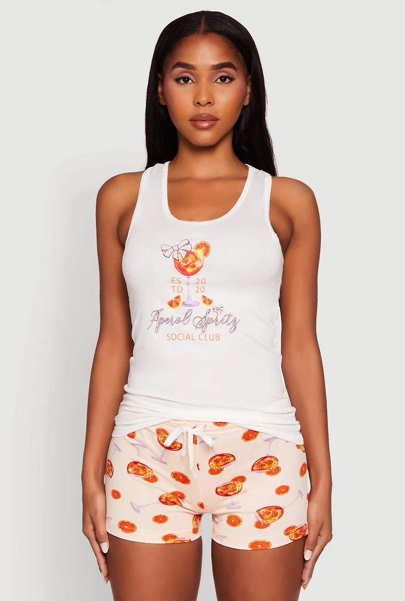 Womens Aperol Spritz Graphic Pajama Tank Top and Shorts, Multi, Size XL