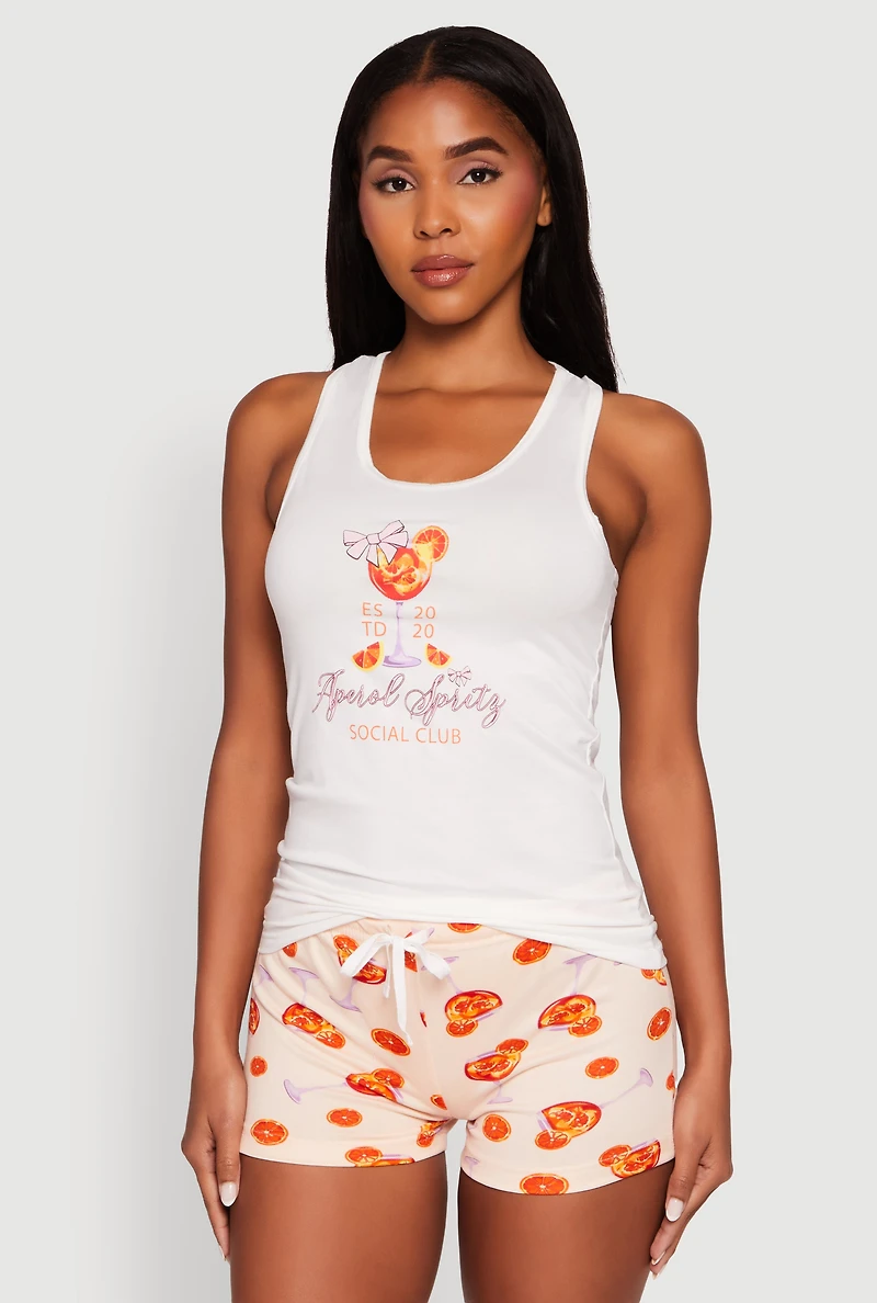 Womens Aperol Spritz Graphic Pajama Tank Top and Shorts, Multi, Size XL