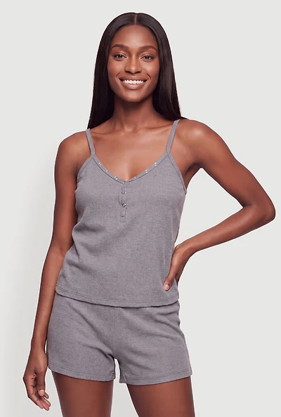 Waffle Knit Pajama Henley Cami and Shorts