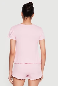 Flower Button Ribbed Knit Pajama Top and Shorts